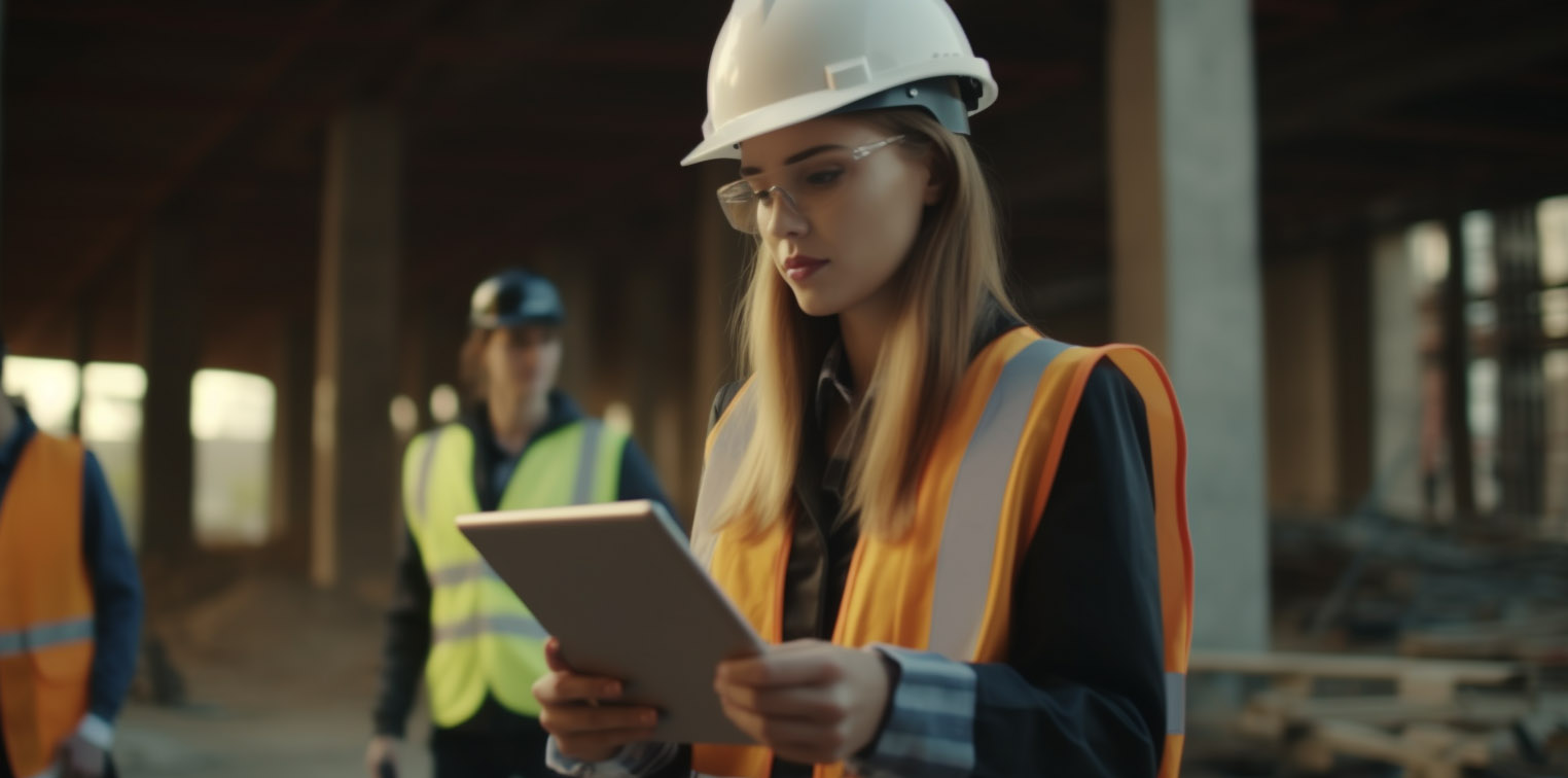 Site supervisor reviewing a contractor's induction form on a tablet